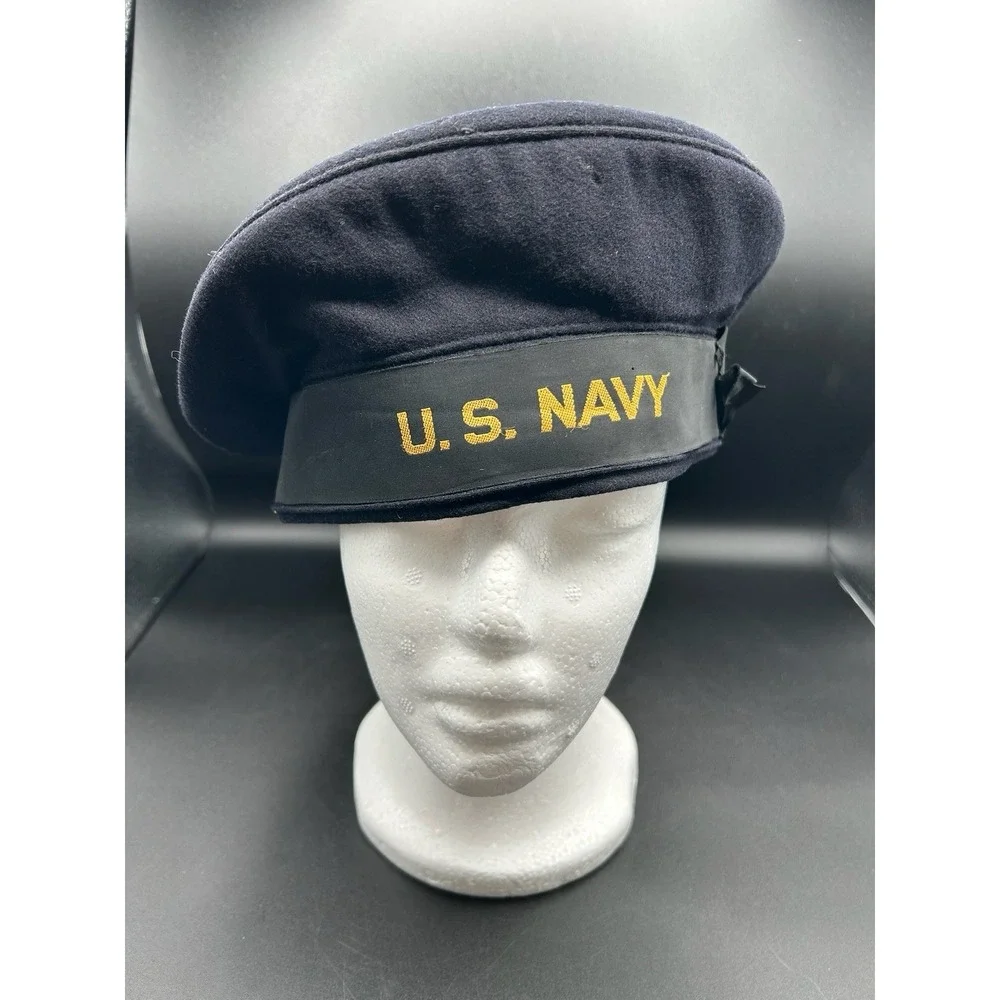 Authentic WWII US Navy Donald Duck Wool Sailor Baret Flat Hat Size 7 With Bag